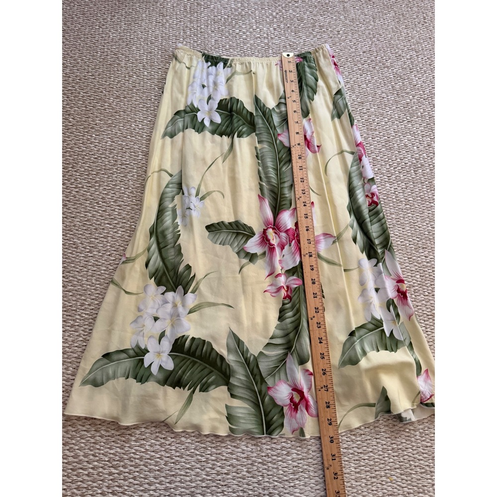 Lisa Hawaii Yellow Tropical Floral Orchid Plumeria Rayon Maxi Skirt midi classic - Picture 4 of 7
